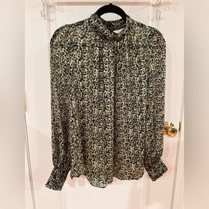 H&M Floral Patterned Long Sleeve Top - Black, Green, Yellow